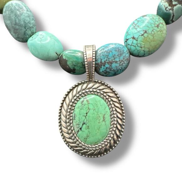 Carolyn Pollack Blue Green Turquoise Sterling Silver Southwest Pendant Necklace - Picture 2 of 10